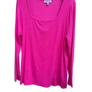 Motherhood Maternity Long Sleeve Ribbed Scoop Neck Top Hot Pink Soft Stretchy Xl